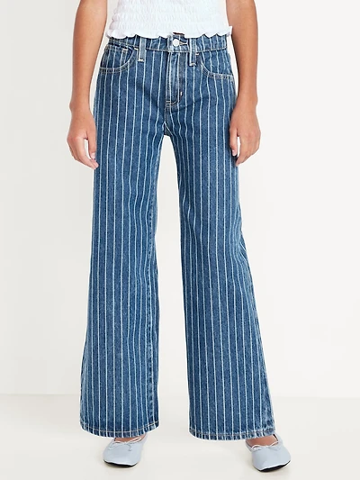 Printed High-Waisted Baggy Wide-Leg Jeans for Girls