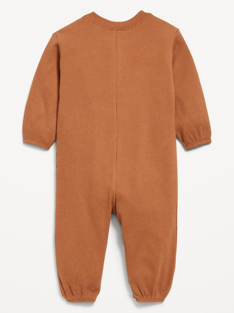 Waffle-Knit Henley One-Piece for Baby