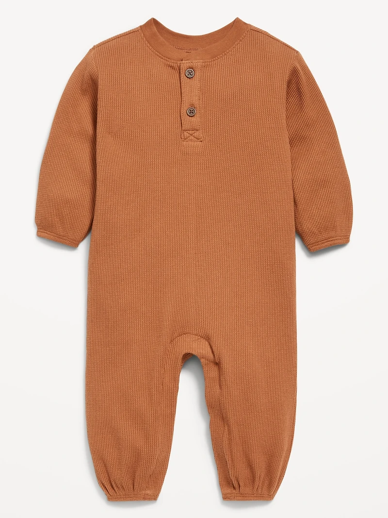 Waffle-Knit Henley One-Piece for Baby