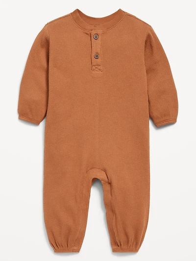 Waffle-Knit Henley One-Piece for Baby