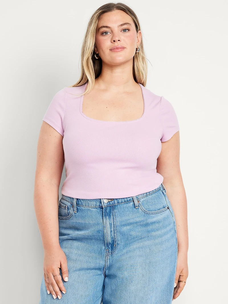 Square-Neck Ribbed T-Shirt