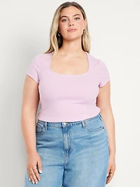 Square-Neck Ribbed T-Shirt