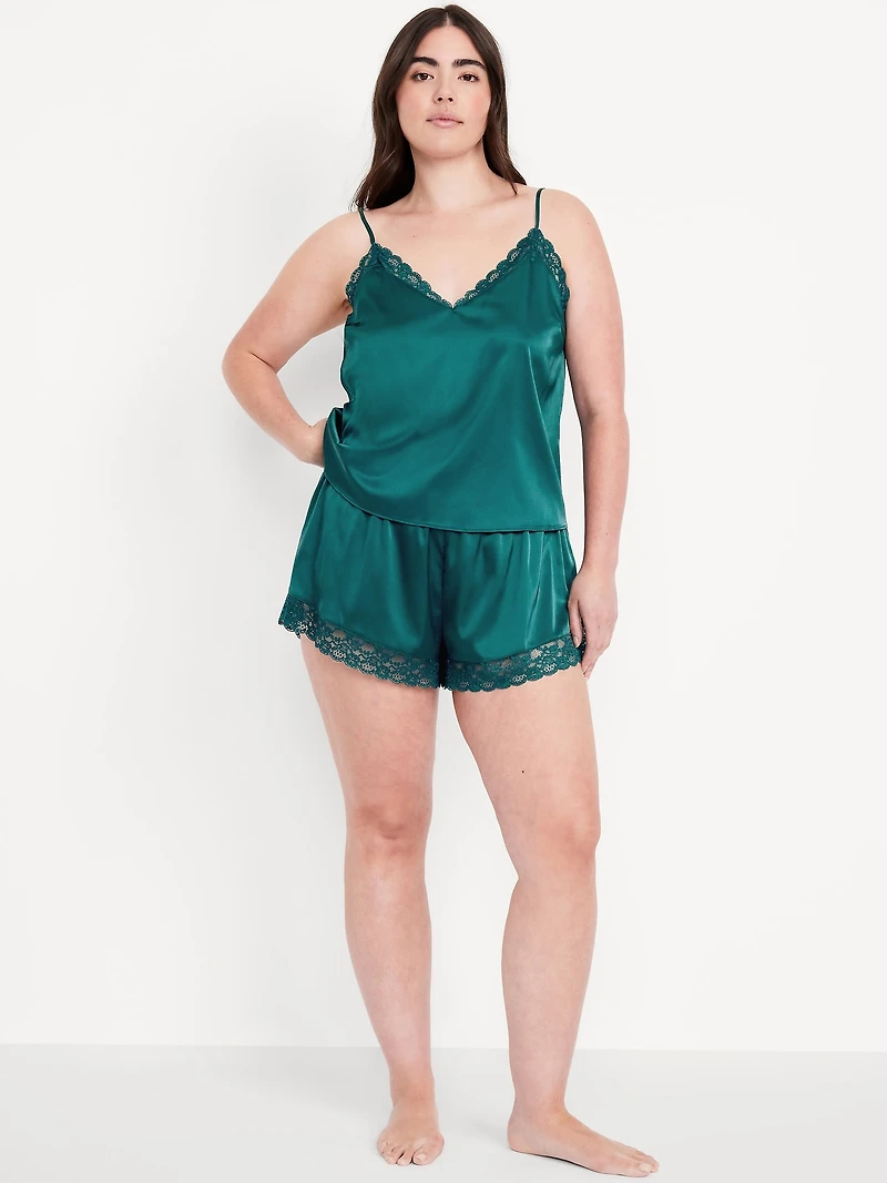 Lace-Trim Satin Pajama Short Set