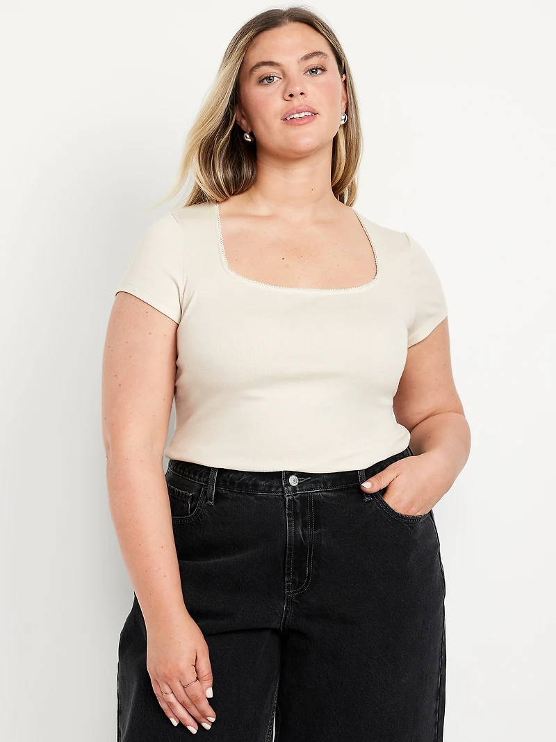 Square-Neck Ribbed T-Shirt