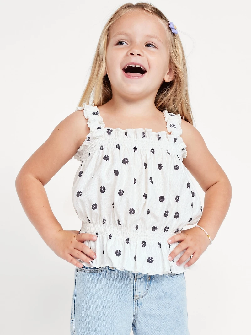 Sleeveless Crinkle Jacquard Peplum Tank Top for Toddler Girls