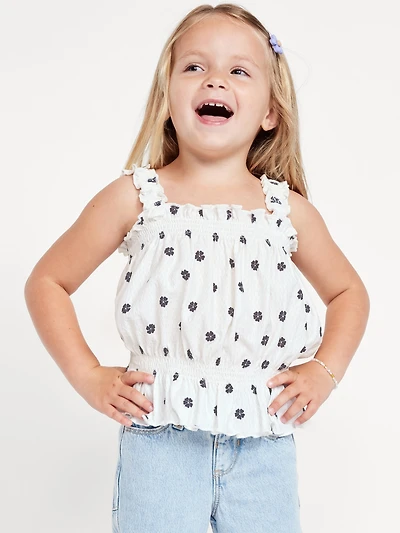 Sleeveless Crinkle Jacquard Peplum Tank Top for Toddler Girls