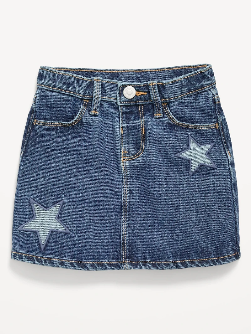High-Waisted Embroidered Stars Jean Skirt for Toddler Girls