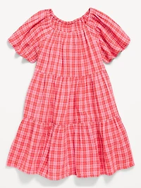 Printed Flutter-Sleeve Double-Weave Tiered Swing Dress for Girls