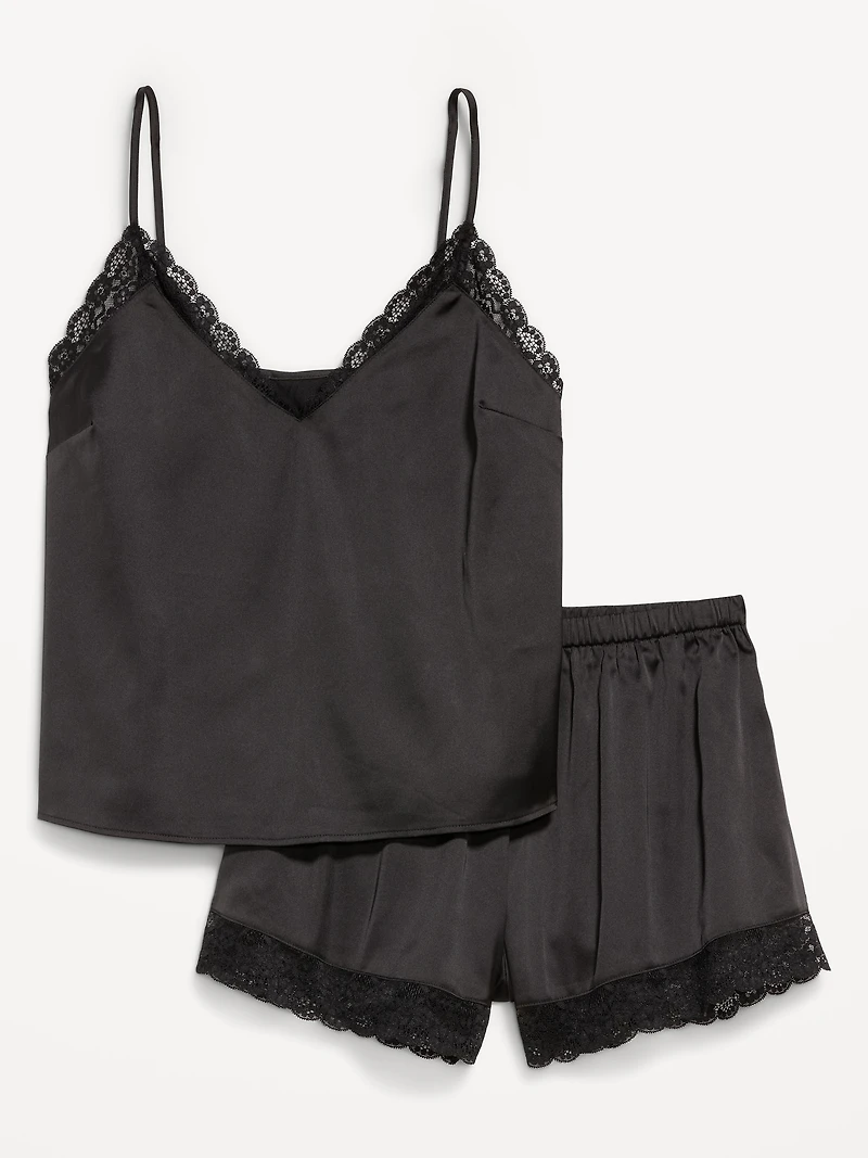 Lace-Trim Satin Pajama Short Set