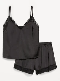Lace-Trim Satin Pajama Short Set