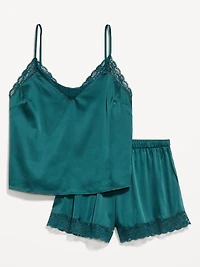 Lace-Trim Satin Pajama Short Set