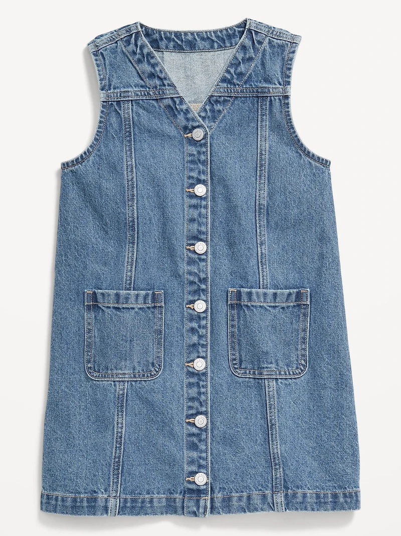 Sleeveless Pocket Jean Dress for Girls
