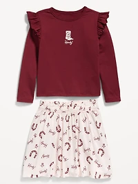 Long-Sleeve Ruffle T-Shirt and Skirt Set for Toddler Girls