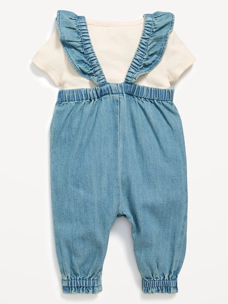 Short-Sleeve Ribbed T-Shirt and Jumpsuit Set for Baby