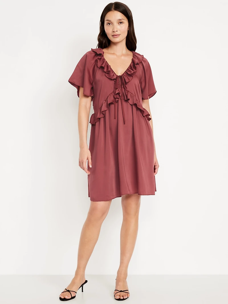 Satin Ruffle Mini Dress