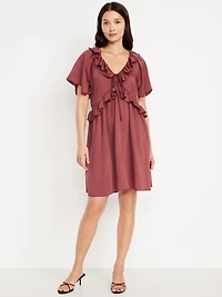 Satin Ruffle Mini Dress
