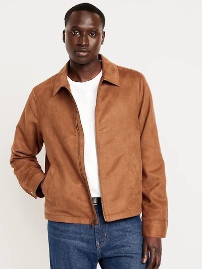 Faux-Suede Harrington Zip Jacket
