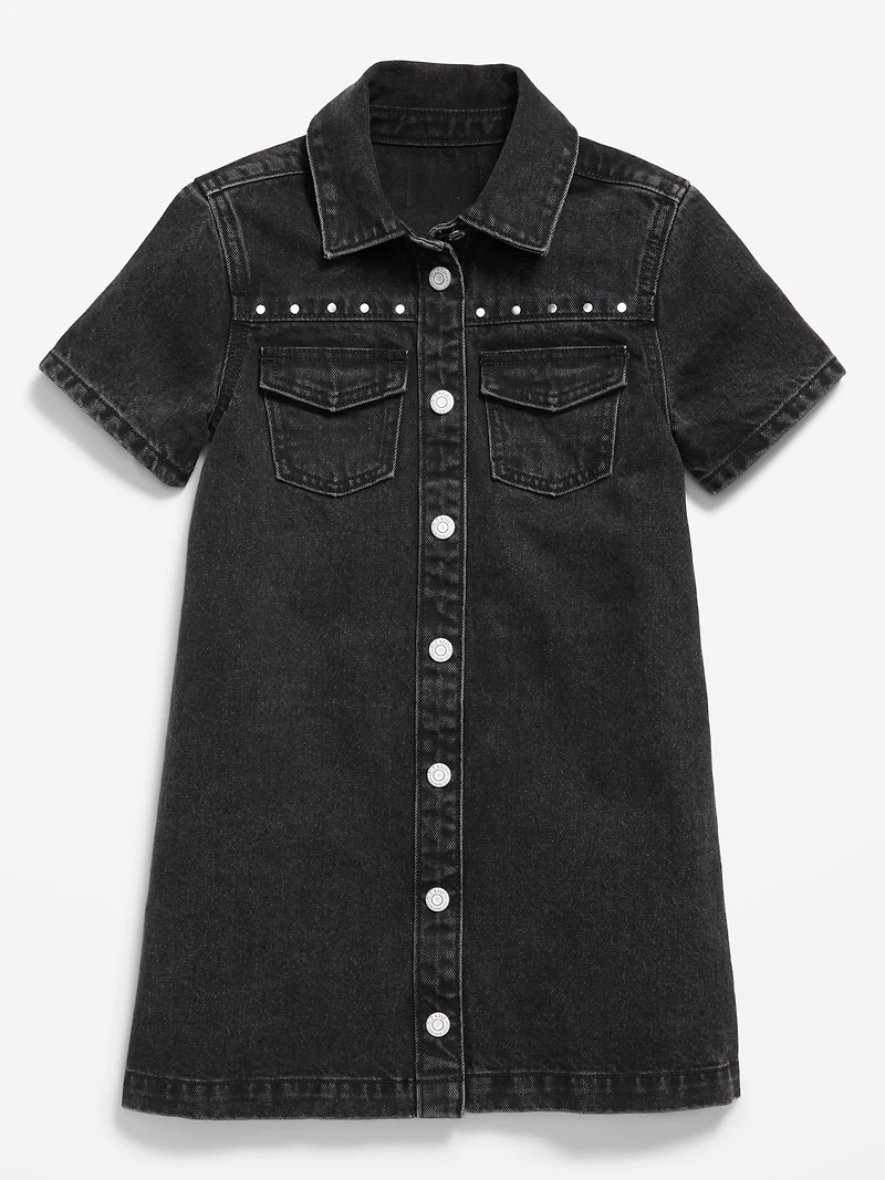 Studded Pocket Jean Shirt Dress for Girls