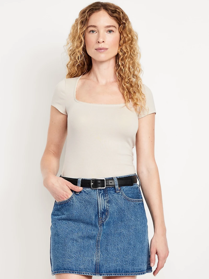 Square-Neck Ribbed T-Shirt