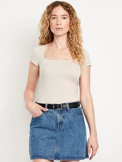 Square-Neck Ribbed T-Shirt