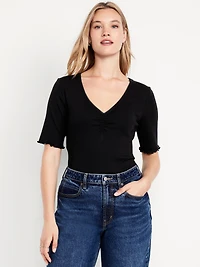 Ruffle-Trim Ribbed Top
