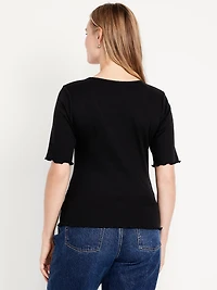 Ruffle-Trim Ribbed Top