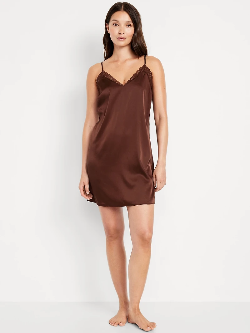 Lace-Trim Satin Nightgown