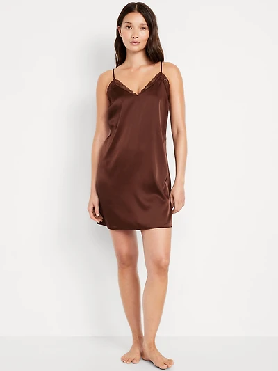 Lace-Trim Satin Nightgown