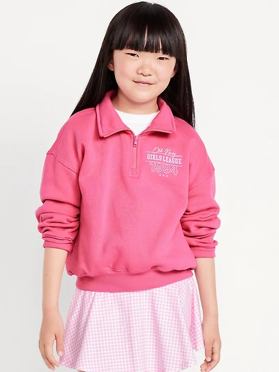 Oversized Quarter-Zip Graphic Sweatshirt for Girls