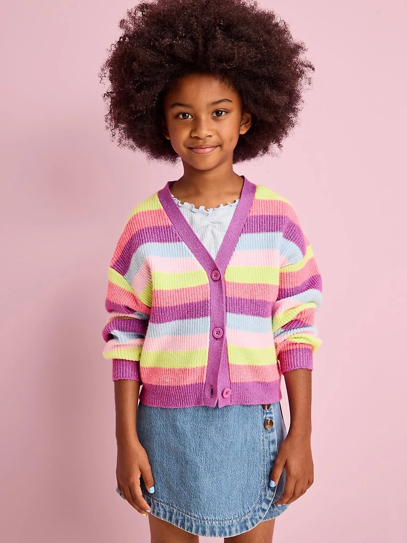 Printed Button-Front Cardigan Sweater for Girls