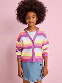 Printed Button-Front Cardigan Sweater for Girls