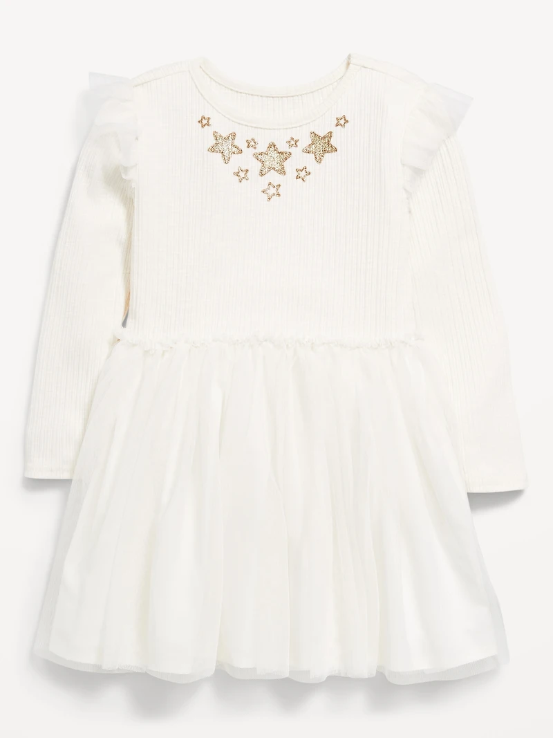 Long-Sleeve Fit and Flare Tutu Dress for Toddler Girls
