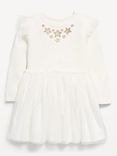 Long-Sleeve Fit and Flare Tutu Dress for Toddler Girls