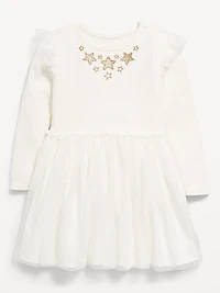 Long-Sleeve Fit and Flare Tutu Dress for Toddler Girls