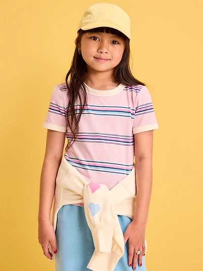 Fitted Short-Sleeve Printed Ringer T-Shirt for Girls