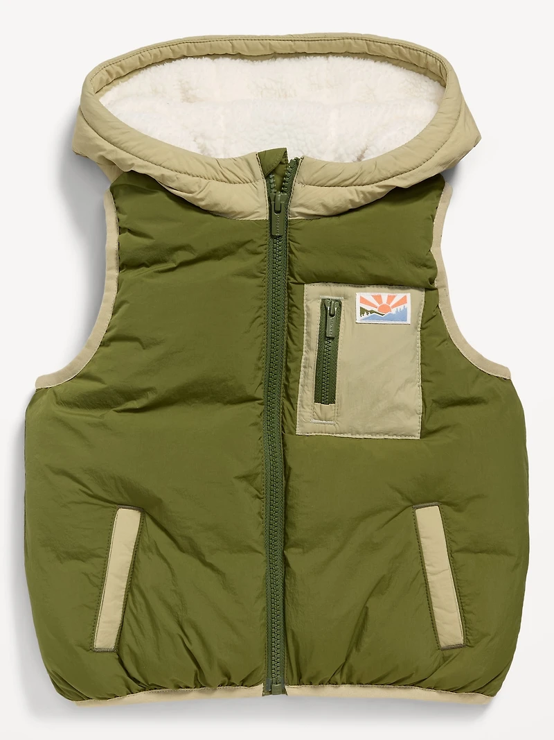 Water-Resistant Frost-Free Hooded Puffer Vest for Toddler Boys