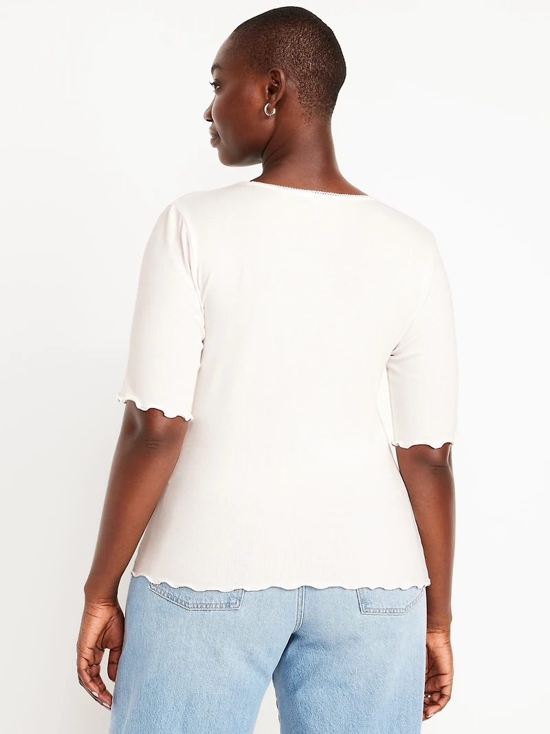 Ruffle-Trim Ribbed Top
