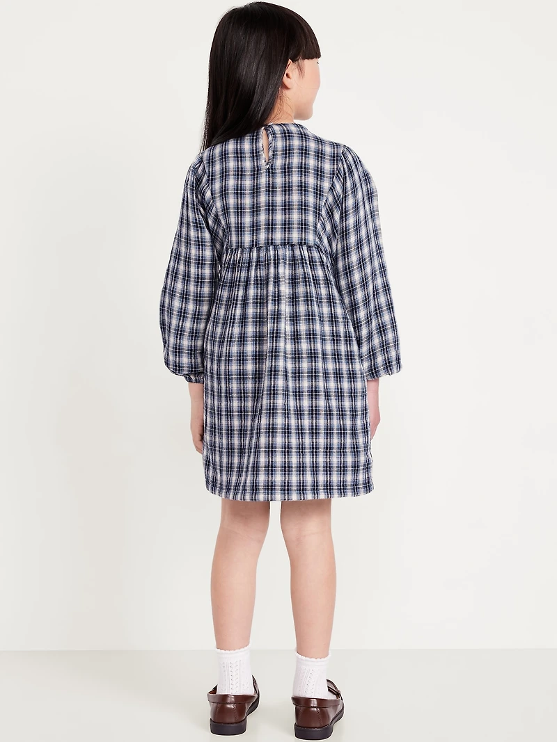 Long-Sleeve Double-Weave Swing Dress for Girls