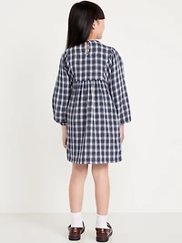 Long-Sleeve Double-Weave Swing Dress for Girls
