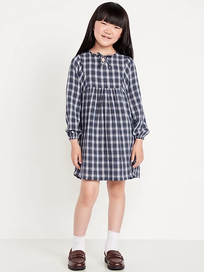 Long-Sleeve Double-Weave Swing Dress for Girls