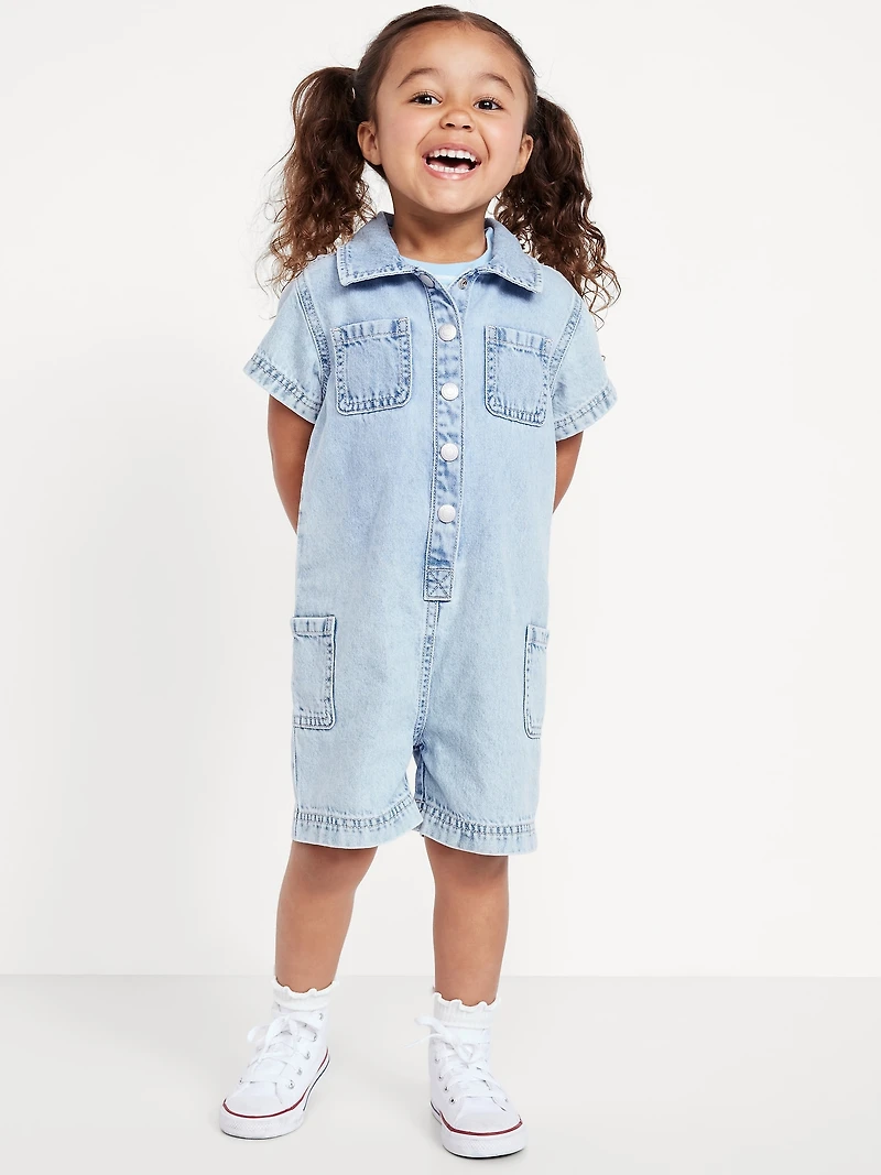 Short-Sleeve Utility Romper for Toddler Girls