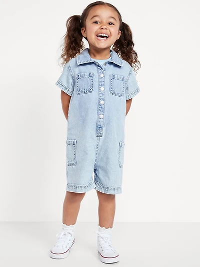 Short-Sleeve Utility Romper for Toddler Girls