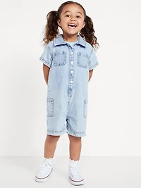 Short-Sleeve Utility Romper for Toddler Girls