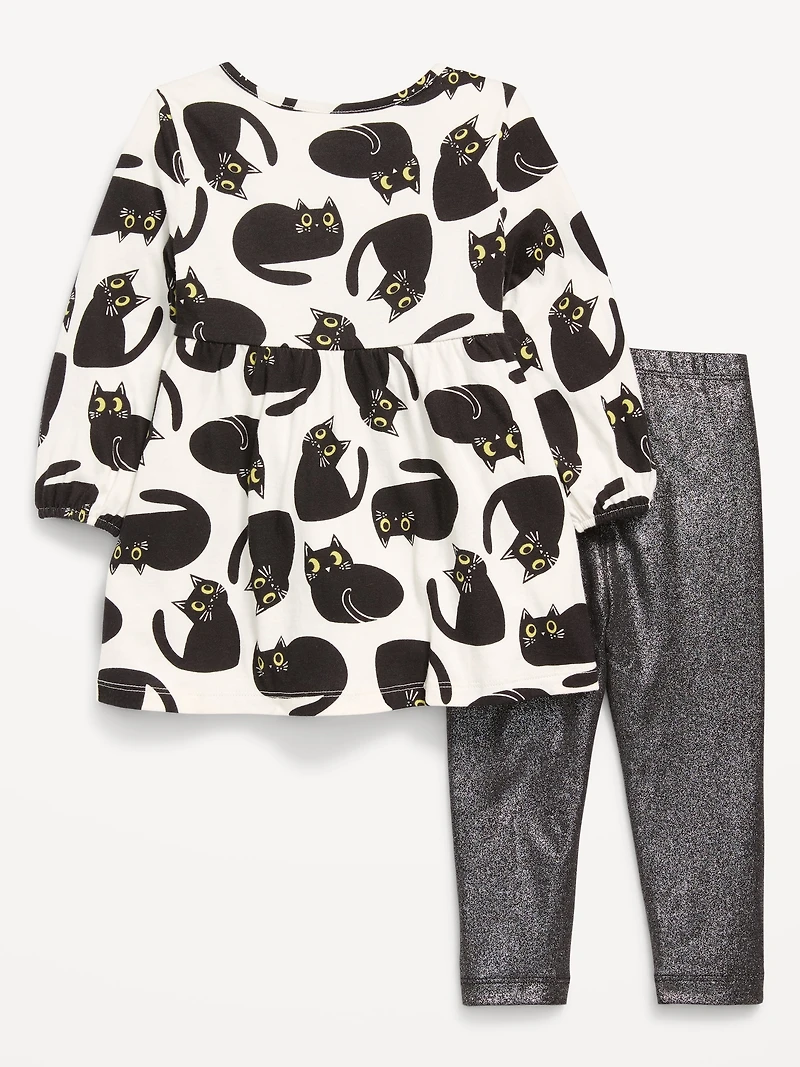 Long-Sleeve Dress and Leggings Set for Toddler Girls