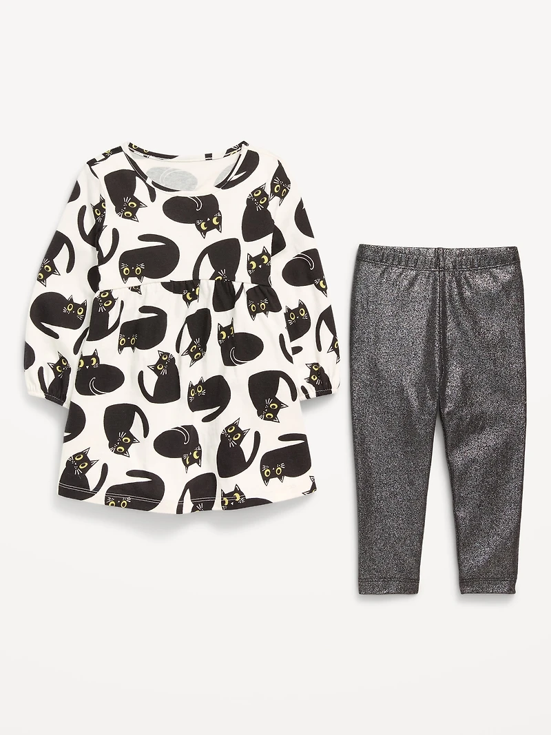 Long-Sleeve Dress and Leggings Set for Toddler Girls
