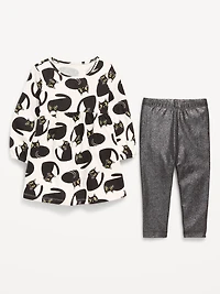 Long-Sleeve Dress and Leggings Set for Toddler Girls