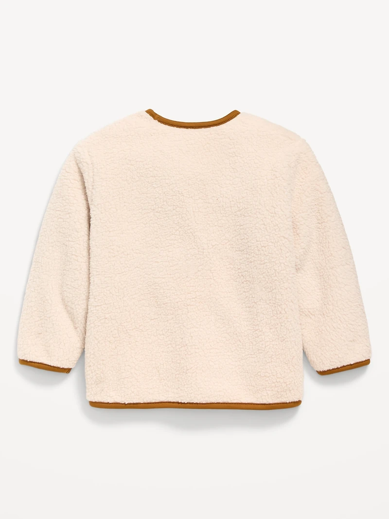 Collarless Zip-Front Sherpa Jacket for Toddler Boys