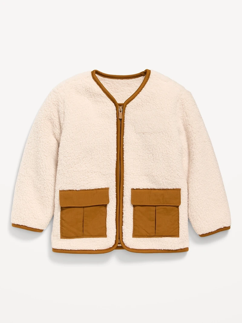 Collarless Zip-Front Sherpa Jacket for Toddler Boys