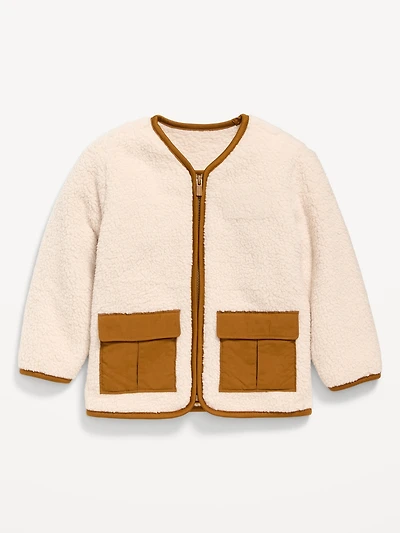 Collarless Zip-Front Sherpa Jacket for Toddler Boys