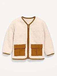 Collarless Zip-Front Sherpa Jacket for Toddler Boys